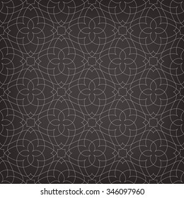 Seamless linear pattern with thin curl lines and scrolls in dark tones.