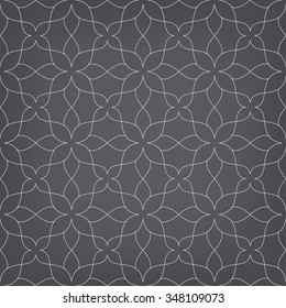 Seamless linear pattern with thin curl lines and scrolls. Abstract floral design with elegant lines and flowers
