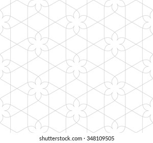 Seamless linear pattern with thin curl lines and scrolls. Abstract lattice on white background