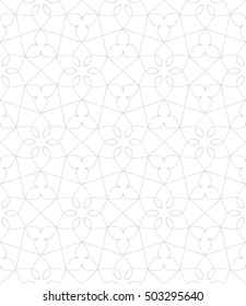 Seamless linear pattern with thin curl lines and scrolls on light background. Abstract Vector Illustration. Stylized floral ornament.