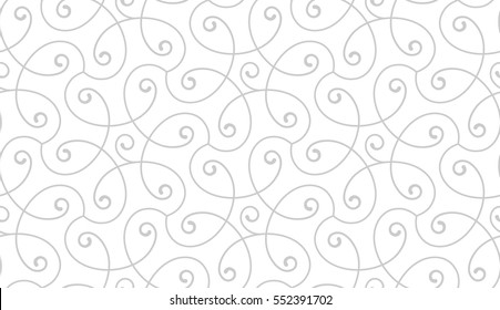 Seamless linear pattern with thin elegant  curved lines forming floral ornamental wallpaper. Abstract texture. Geometric light background. 