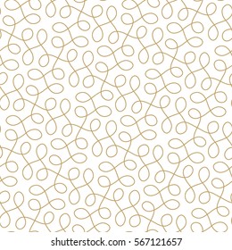 Seamless linear pattern with thin elegant curved golden  lines forming floral ornamental wallpaper. Abstract texture. Geometric light background.