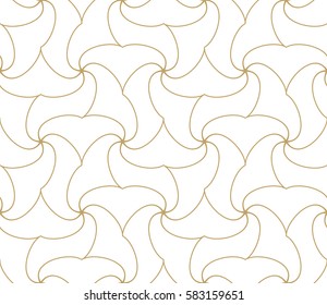 Seamless linear pattern with thin elegant curved golden  lines forming floral ornamental wallpaper. Abstract texture. Geometric light background. 