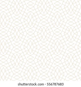 Seamless linear pattern with thin golden poly lines, polygons on white backdrop. Abstract geometric texture i light color. Fractal background.