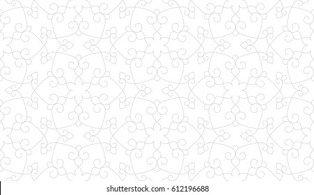Seamless linear pattern with thin grey lines and polygons on white background. Abstract geometric texture. Perfect rapport to fill the background, laser engraving and cutting.
