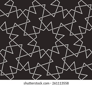 Seamless linear pattern with thin  lines and stars. Abstract Arabic ornament.