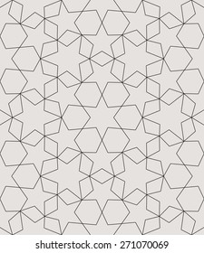 Seamless linear pattern with thin  lines, polygons and stars. Abstract Arabic ornament.