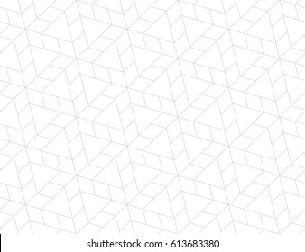 Seamless linear pattern with thin lines and polygons on white background. Abstract geometric white texture.  Monochrome mosaic