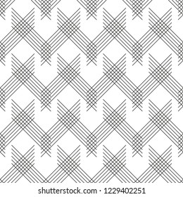 Seamless linear pattern with thin poly lines and polygons. Abstract geometric texture with geometric shapes. Stylish background in gray and white colors.