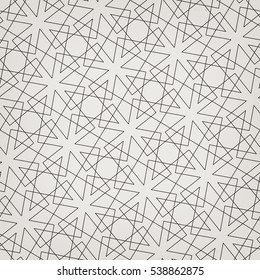 Seamless linear pattern with thin poly lines, polygons and. Abstract geometric texture with crossing . Stylish background in gray color. 