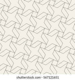 Seamless linear pattern with thin poly lines, polygons and star. Abstract geometric texture. Stylish background in gray and white colors.