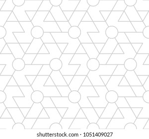 Seamless linear pattern with thin straight lines and polygons on white background. Abstract geometric texture. Stylish background. Vector rapport for swatches.