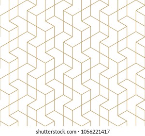 Seamless linear pattern with thin straight golden lines and polygons on white background. Abstract geometric texture. Stylish background. Vector rapport for swatches.