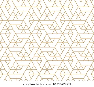 Seamless linear pattern with thin straight golden lines and polygons. Abstract geometric texture. Stylish background. Vector rapport for swatches.