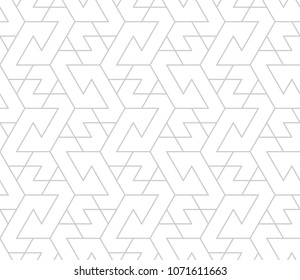 Seamless linear pattern with thin straight lines and polygons on white background. Abstract geometric texture. Stylish background. Vector rapport for swatches.