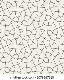 Seamless linear pattern with thin straight lines and polygons. Abstract geometric texture. Stylish background. Vector rapport for swatches.