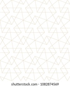 Seamless linear pattern with thin straight golden lines and polygons. Abstract geometric texture. Stylish background. Vector rapport for swatches.
