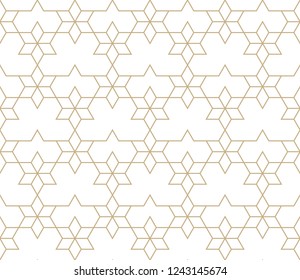 Seamless linear pattern with thin straight lines, stars and polygons. Abstract geometric texture. Stylish background in Arabic style. Vector rapport for swatches.