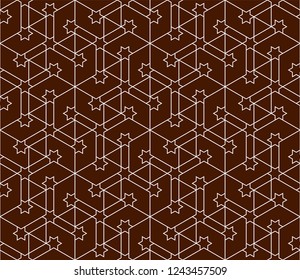 Seamless linear pattern with thin straight lines, stars and polygons. Abstract geometric texture. Stylish background in Arabic style. Vector rapport for swatches.