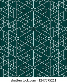 Seamless linear pattern with thin straight lines, stars and polygons. Abstract geometric texture. Stylish background in Arabic style. Vector rapport for swatches.