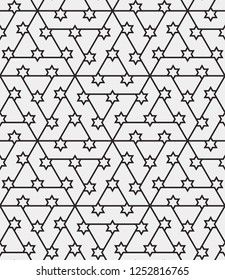 Seamless linear pattern with thin straight lines, stars and polygons. Abstract geometric texture. Stylish background in Arabic style. Vector rapport for swatches.