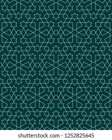 Seamless linear pattern with thin straight lines and polygons on white background. Abstract geometric texture. Stylish background in Arabic style. Vector rapport for swatches.