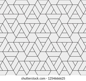 Seamless linear pattern with thin straight lines and polygons. Abstract geometric texture. Stylish monochrome background. Vector rapport for swatches.