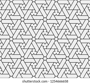 Seamless linear pattern with thin straight lines, stars and polygons. Abstract geometric texture. Stylish background in Arabic style. Vector rapport for swatches.