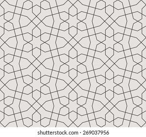 Seamless linear pattern with thin straight lines and stars. Abstract Arabic ornament.
