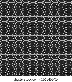 Seamless linear pattern with white line and black background. Abstract geometric texture design.