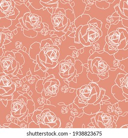 Seamless, linear, pink-white outline of a rose. Design for wallpaper, covers, festive wrapping paper, printed fabric.
