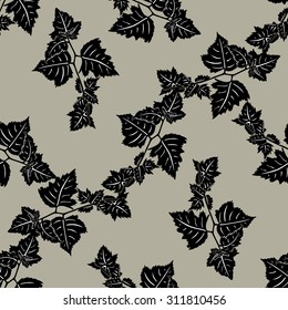 Seamless linear texture with botanical elements. Endless hand drawn pattern. Template for design textile, backgrounds, packages, wrapping paper.