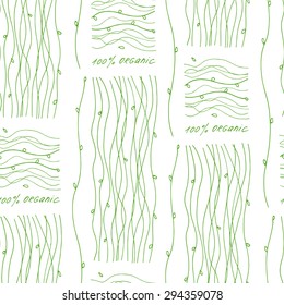 Seamless linear texture with leaves and grass. Endless hand drawn black and white pattern. Template for design  backgrounds, packages, wrapping paper.