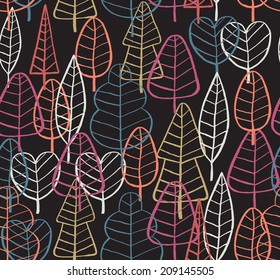 Seamless linear texture with ornamental leaves.