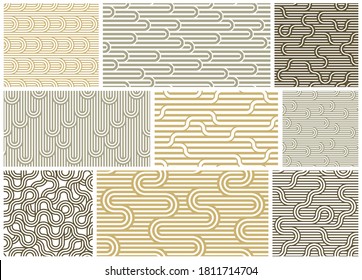 Estampado minimalista geométrico lineal sin soldadura, fondo de baldosas de líneas abstractas, tejido estriado, laberinto óptico, rayas torcidas.