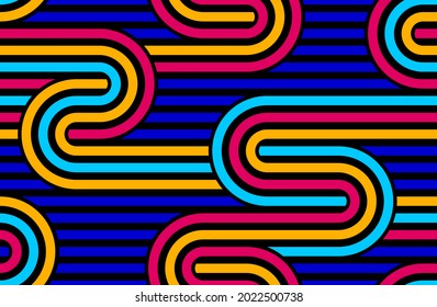Seamless linear vector geometric minimalistic pattern, abstract lines tiling background, stripy weaving, optical maze, twisted stripes. Colorful design.