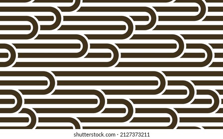 Seamless linear vector geometric minimalistic pattern, abstract lines tiling background, stripy weaving, optical maze, twisted stripes. Black and white design.