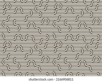 Seamless linear vector geometric minimalistic pattern, abstract lines tiling background, stripy weaving, optical maze, twisted stripes.