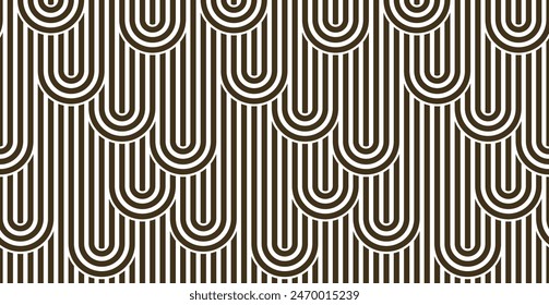 Seamless linear vector geometric minimalistic pattern, abstract lines tiling background, stripy weaving, optical maze, twisted stripes. Black and white design.