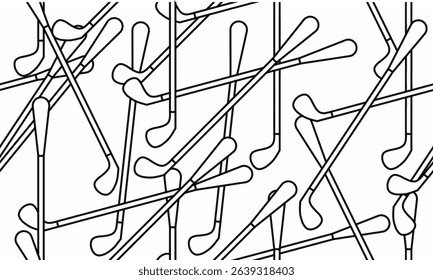 seamless lineart with abstract pattern of stick, wood,golf club,isolated on white background,, for wallpaper, background, sport design.