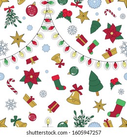 Seamless Lined Christmas Season Pattern