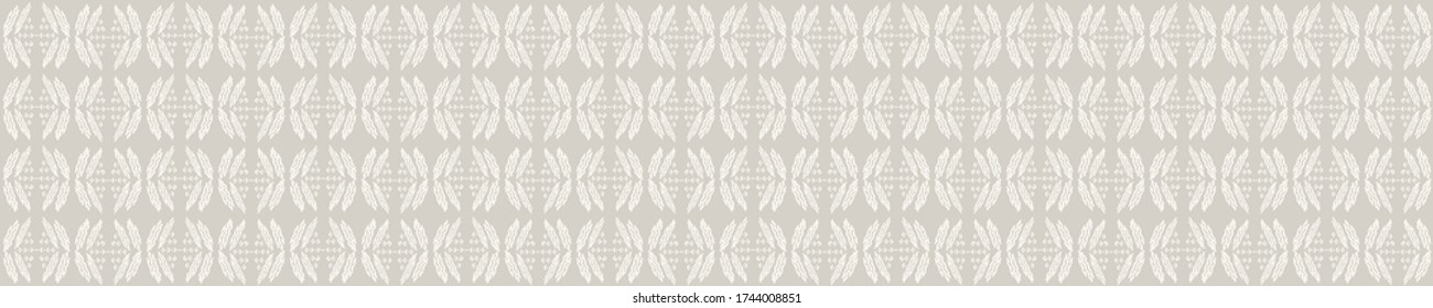 Seamless linen border pattern. Neutral cream flower blooms stripe background. Elegant minimal off white beige banner. Stylish striped ribbon trim