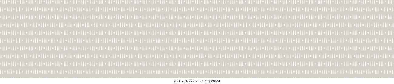 Seamless linen border pattern. Neutral cream flower blooms stripe background. Elegant minimal off white beige banner. Stylish striped ribbon trim