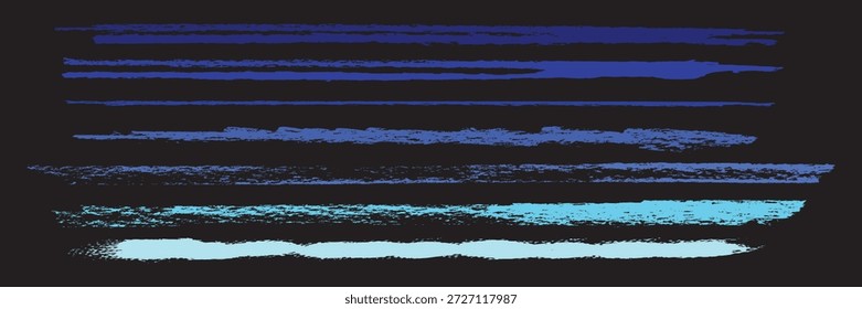 Líneas sin fisuras sobre un fondo oscuro. Vector de acuarela. Líneas dibujadas a mano en un estilo de acuarela. Un conjunto de líneas Horizontales en una textura azul grunge. Textura Abstractas y concepto de arte lineal. Adecuado para la impresión y embalaje textil.