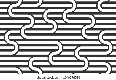 Seamless lines pattern, stripy geometric vector abstract background, linear stripy net, optical maze, web network. Black and white design.