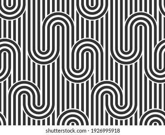 Seamless lines pattern, stripy geometric vector abstract background, linear stripy net, optical maze, web network. Black and white design.