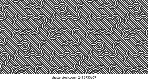 Seamless lines pattern, stripy geometric vector abstract background, linear stripy net, optical maze, web network. Black and white design.