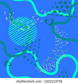 Seamless lines, stripes, dots, shapes and brush strokes pattern.  Abstract Painted texture with ink splatter. Bright grunge minimalistic seamless pattern. Hand painted brush strokes.