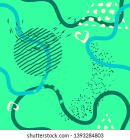 Seamless lines, stripes, dots, shapes and brush strokes pattern.  Abstract Painted texture with ink splatter. Bright grunge minimalistic seamless pattern. Vector illustration.