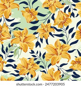 Líneas inconsútiles de patrón floral amarillo en fondo claro para textiles, superficies, decoraciones, ropa y envoltura.
